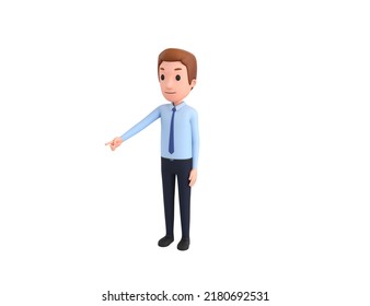 Businessman Character Pointing To The Ground In 3d Rendering.