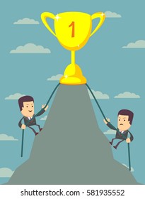 Businessman is climbing to get the prize , Successful man , Business concept 
