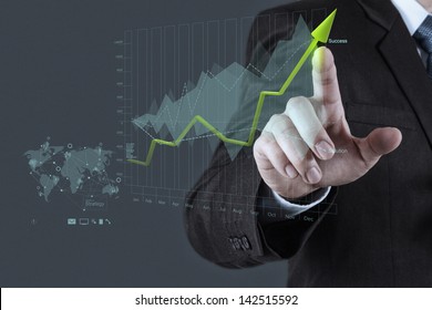 Businessman Hand Draws Business Success Chart Concept On Virtual Screen