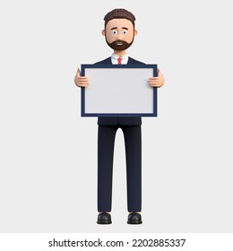 Businessman Holding Blank Page Board 3d Character Illustration