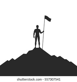 Businessman Holding Flag On Mountain Stock Illustration 557307541 ...