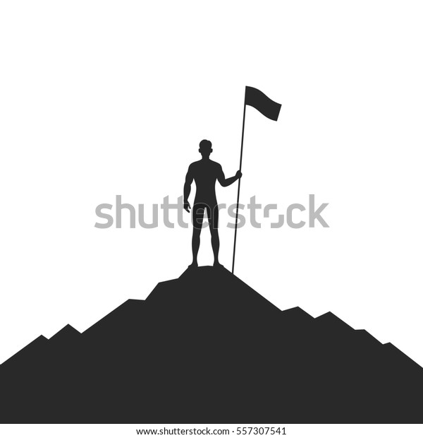 Businessman Holding Flag On Mountain Stock Illustration 557307541