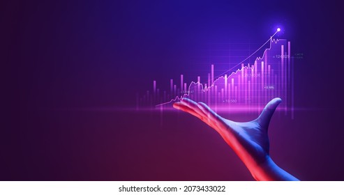 Businessman Holding Investment Finance Chart Stock Market Business And Exchange Financial Growth Graph Virtual Technology Economy Digital Analysis On Success Background With Marketing Data Diagram.