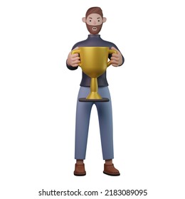 Businessman Holding Trophy Character 3d