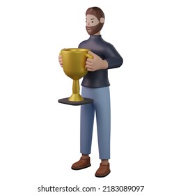 Businessman Holding Trophy Character 3d