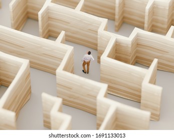 Businessman inside to the maze. 3d rendering