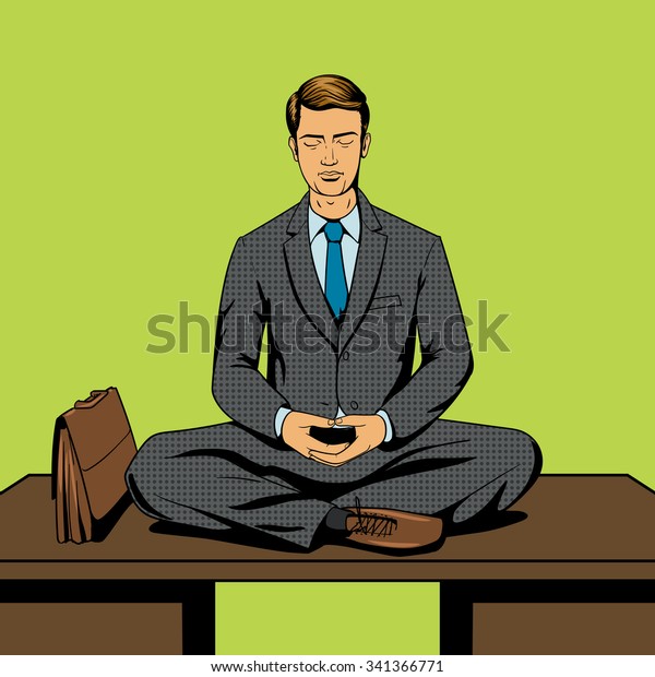 Businessman Meditation Cartoon Pop Art Comic Stock Illustration