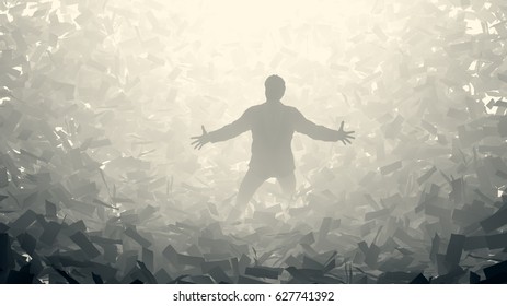 businessman in a paper storm, 3d illustration 