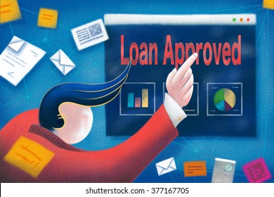 Businessman Pointing To A Loan Approved Business Presentation.