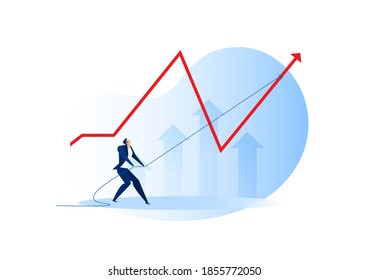 businessman Pull rope to flatten chart growth from risk concept .
