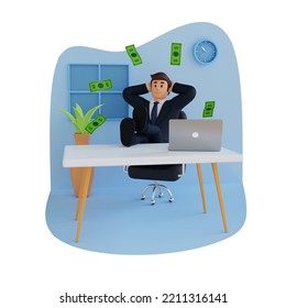 Businessman Sitting Relax 3d Character Illustration