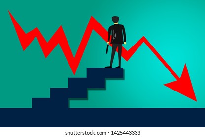 Businessman Standing In Front Of A Downward Line Graph, 3D Rendering