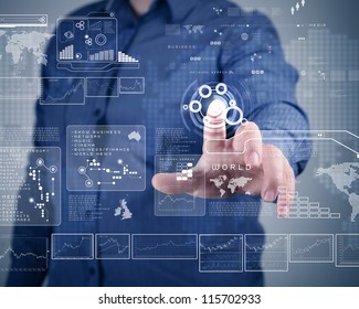 Businessman Standing And Working Wth Touch Screen Technology