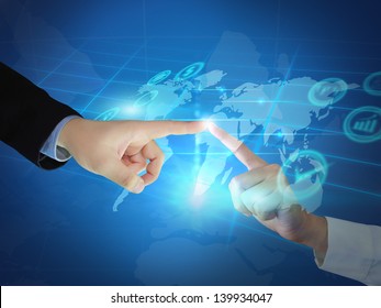 Businessman touch button interface - Shutterstock ID 139934047