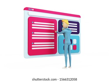 businessman touching screen computer interface 3d rendering isolated