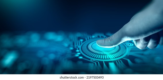 Businessman Using Fingerprint Scan. Fingerprint Scan Provides Access With Biometrics Identification On The Digital Convergence. Technology, Security And Identification Concept.