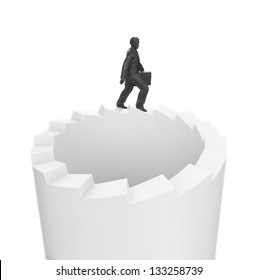 A Businessman Walking On Endless Stairs