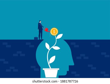 Businessman Water The Plants Money Think For Growth Mindset Concept 