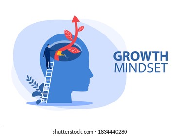 Businessman Watering Plants With Big Brain Growth Mindset Concept 