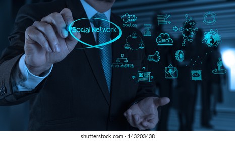 businessman working with new modern computer show social network structure - Shutterstock ID 143203438