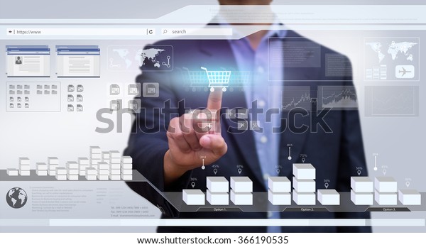 Businessman Working On Virtual Interface Computer Stock Illustration ...