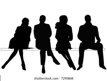 businessmen and businesswomen silhouettes sitting on bench