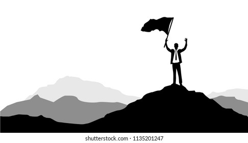 Silhouette Young Man Flag On Top Stock Vector (Royalty Free) 1623796663