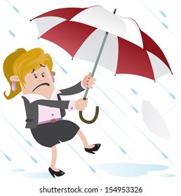 Businesswoman Buddy Blown Away With Umbrella 