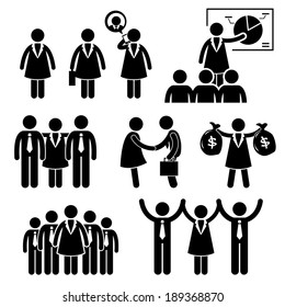 Businesswoman Female CEO Stick Figure Pictogram Icon Cliparts