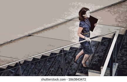 Businesswoman stepping up on the staircase  - Powered by Shutterstock