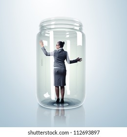 Businesswoman Trapped Inside Transparent Glass Jar Stock Illustration ...