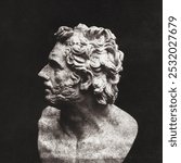 Bust of Patroclus (1843) photography by William Henry Fox Talbot. Vintage Bust of Patroclus sculpture art photograph, antique William Henry Fox Talbot