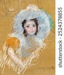 Buste de fillette (1902) by Mary Cassatt. Girl kid. Vintage female kid art drawing illustration, girl kid child illustration, old flower painting art print.