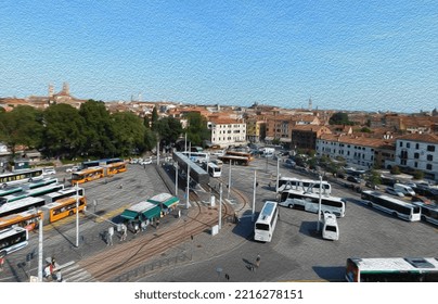 Busy Venice Bus Station At Summer Illustration              