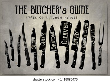 Poster Kitchen Meat Cutting Knifes Butcher Stock Vector (Royalty Free ...