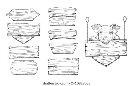 Butchery sign boards - Isolated pig head on wooden board signage - Illustration - Powered by Shutterstock