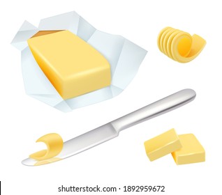 Butter. Margarine Breakfast Milk Butter For Cooking Food Realistic Pictures Collection