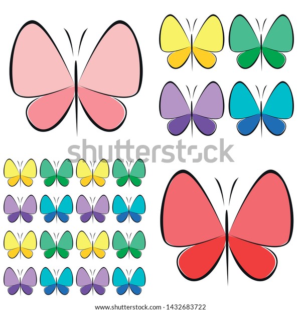 Butterflies Flying Multicolor Papillon Dessin Illustration De Stock