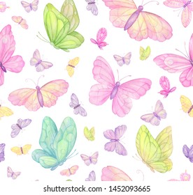 butterflies on white background, seamless pattern, watercolor, digital paper, textile,