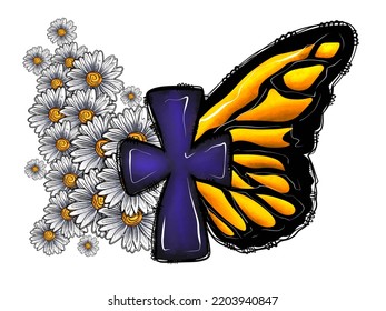 Butterfly Daisy Christian Cross Flower Stock Illustration 2203940847