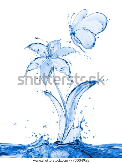 水しぶきの蝶と花 のイラスト素材