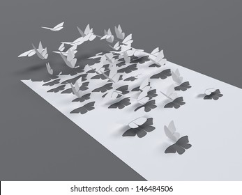 Butterfly flying out of a white  paper.