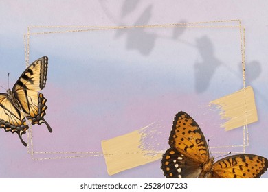 Butterfly frame purple gradient background. Vintage gradient background with butterfly, Vintage butterfly background with copyspace. Aesthetic butterfly background with copyscape