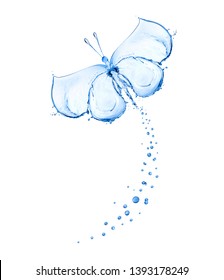Butterfly made of water spray isolated on white background. 3d illustration