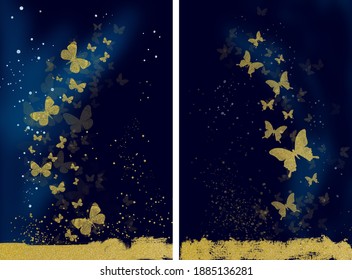 Butterfly Oil Painting  Gold With Dark Blue Color