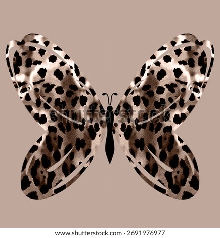 Butterfly pattern with abstract hand drawn art and leopard skin  in brown, and black colors. Hand pattern design.
