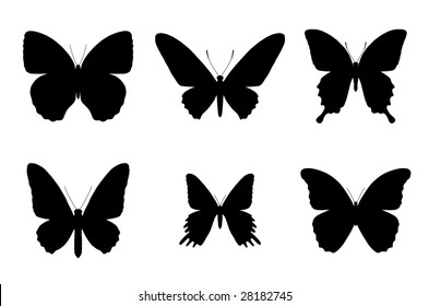 Set Vector Black Silhouette Butterflies Isolated Stock Vector (Royalty ...