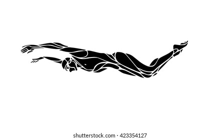 Butterfly Swimmer Silhouette. Sport swimming Outline - Powered by Shutterstock