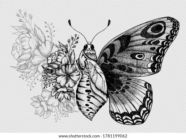 Butterfly Tattoo Design Flowersturning Chrysalis Into Stock ...