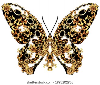 Butterfly with a wing of flowers and baroque